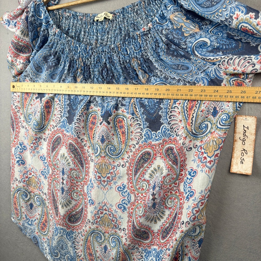 Indigo Rose Peasant Top Womens 3X Paisley Smocked Bell Sleeve Boho Blouse - Picture 13 of 13